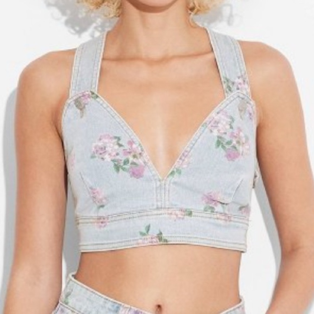 Wild Fable- Target Floral Denim Bustier Crop Top- size XS